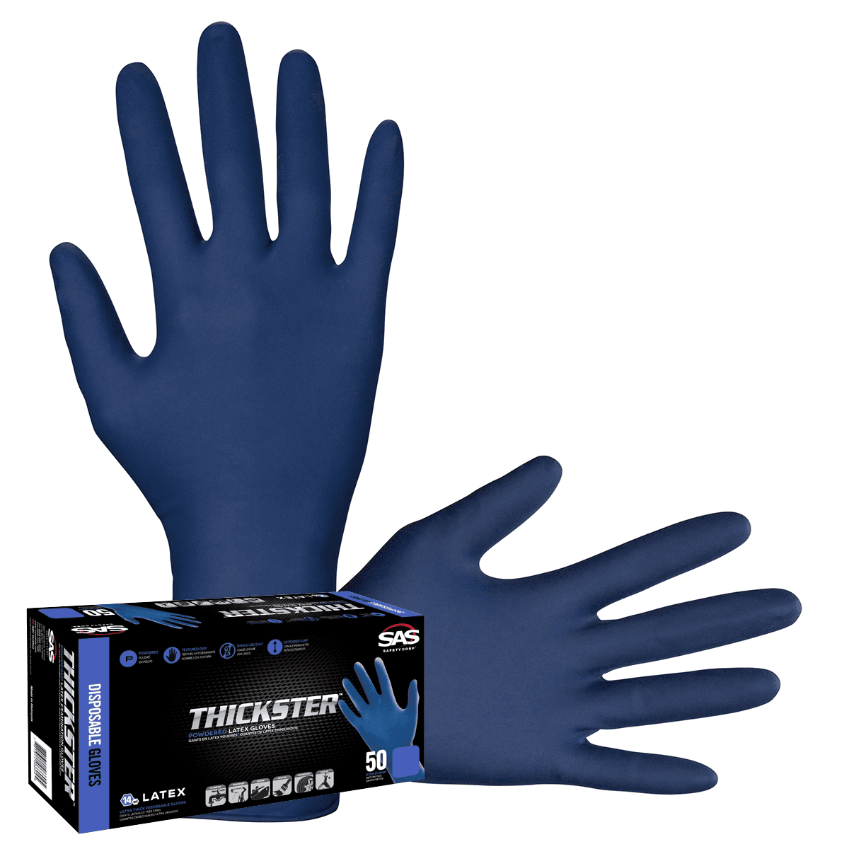 SAS Safety Box of 50 Thickster Powdered Latex Exam Grade Gloves  XL